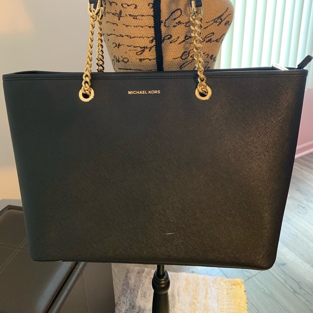 Michael Kors Black Tote with Gold Chain Handles